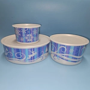 3 Piece Tupperware One Touch Christmas Holiday Canister 3421 2709 2707 Excellent - Picture 1 of 11