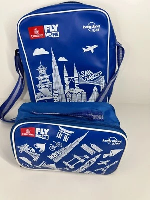 EMIRATES FLY WITH ME LONELY PLANET KIDS BAG BLUE AIRPLANE TRAVEL COOLER BAG - Image 1 of 4