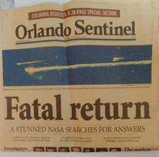 Original Orlando Sentinel Newspaper 28 pages on Feb. 2, 2003 Columbia Disaster
