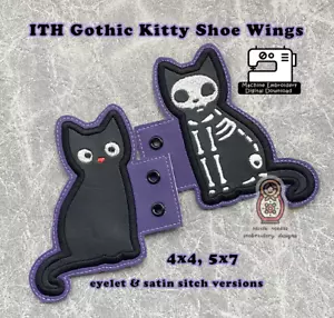 Skeleton Kitty Cat ITH Machine Embroidery Sew Pattern Shoe Wing DIY Cosplay - Picture 1 of 1