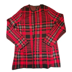 NEU Neu mit Etikett Größe XL Talbots rot & schwarz kariert offene lange Linie Staubmantel Cardigan Taschen - Bild 1 von 8