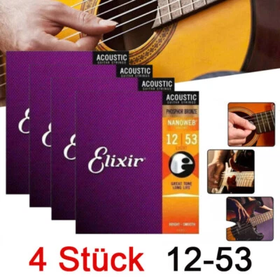 4 Stk Elixir Akustikgitarre Saiten Phosphor Bronze 6 Saiten NANOWEB 12-53 16052