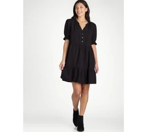 Time and Tru Women’s Cotton Tiered Mini Dress with Short Sleeves, Size M 8-10 - Picture 1 of 5