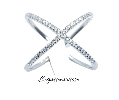 Anello Donna in Argento 925 rodiato. anello incrocio    con  zirconi - Immagine 1 di 4