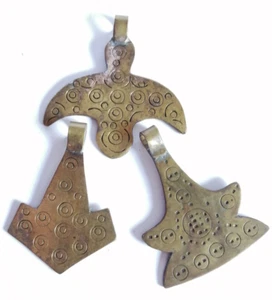 3 DER ANTIKEN WIKINGER NORDISCHE BRONZE TRAGBAR VERZIERT THORS HAMMER AMULETTE ANHÄNGER - Bild 1 von 5