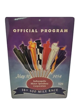 11.5" x 8.25" Indianapolis 500 Replica 1954 Event Program Tin Sign - Image 1 of 2