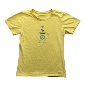 Life Is Good White Brewtiful Coffee Crusher Tee Shirt Size S Casual Graphic - Picture 1 of 8