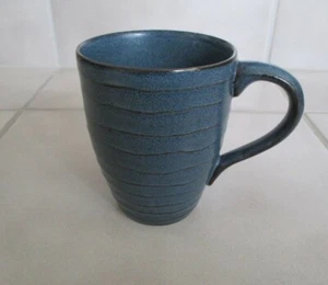 222 Fifth Studio MIDNIGHT BLUE Stoneware Coffee Mug Cup Embossed Rings - Picture 1 of 4