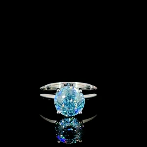 3 CT Round Portugal Lab Grown Diamond Fancy Vivid Blue VS1 With 14 KT Ring - Picture 1 of 10