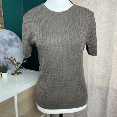 Suéter Brooks Brothers 346 seda y cachemir marrón tejido con cable manga corta talla mediana Foto 1 de 4