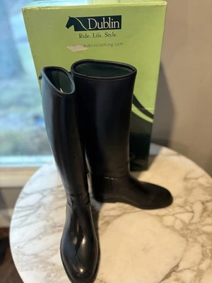 Дублин универсальный высокий езды ботинки США 4 женщин ПВХ с подкладкой б/у черный Ire грязь - Изображение 1 из 4