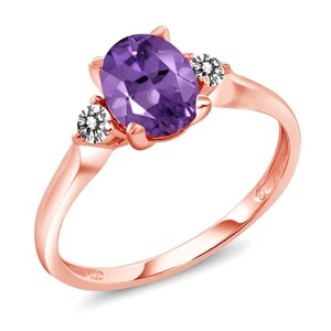 10K Rose Gold  Amethyst and Diamond 3-Stone Ring For Women | 1.28 Cttw | - Picture 1 of 6