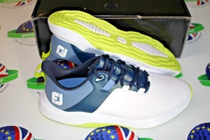footjoy prolite waterproof golf shoes white/blue/yellow uk size 8 medium 56920k - Picture 1 of 3