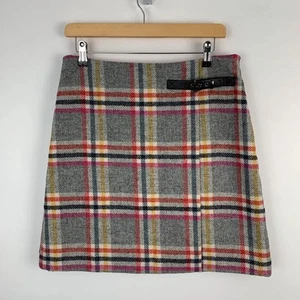 Boden Moon Tweed Skirt Womens 12R Grey Check Plaid Wool Wrap Buckle Classic - Picture 1 of 13