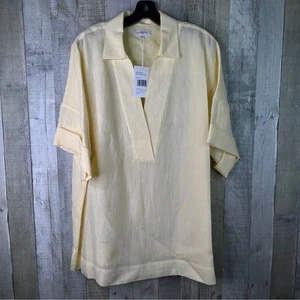 Lafayette 148 XXL Leinen V-Ausschnitt Kragen Kurzarm gelb Tunika Shirt Top - Bild 1 von 12