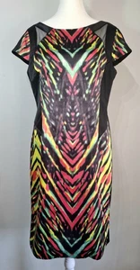 Karen Millen Neon Digital Print Pencil Dress AU 14 Cap Sleeve Party Alt BNWT - Picture 1 of 5