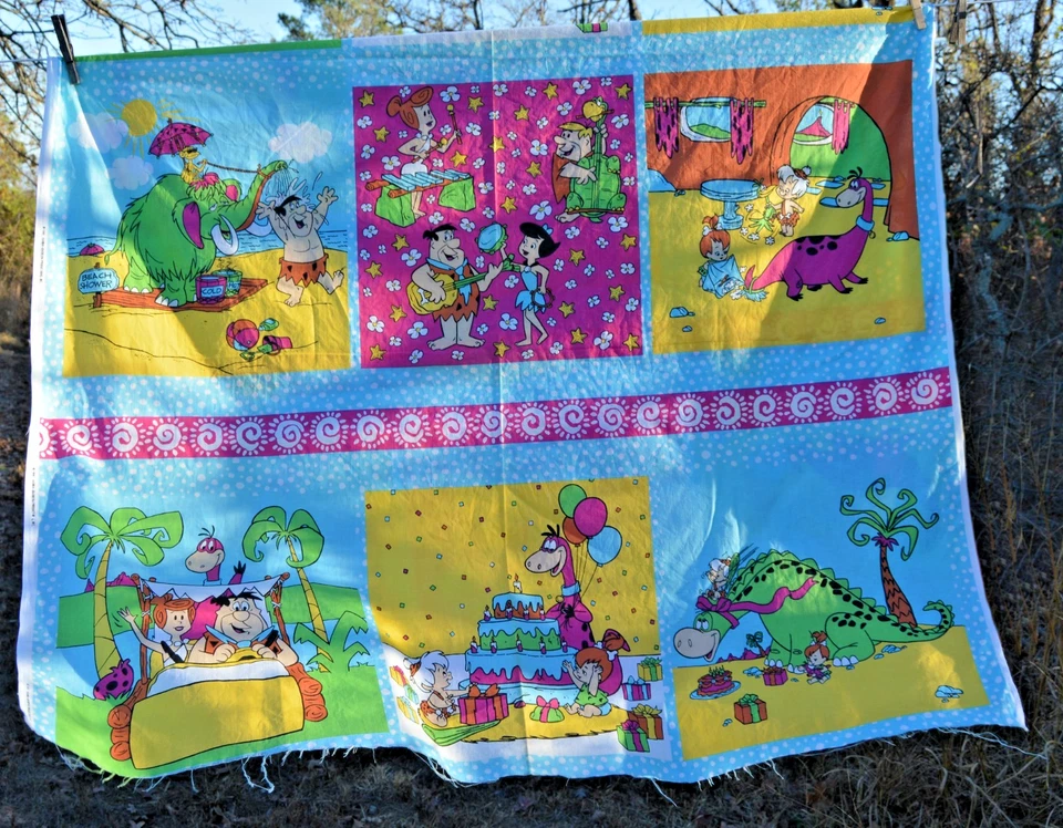 Antigo 1991 Hanna-Barbera Flintstones divertido painel de tecido de algodão 35" x 45" seixos Bam - Imagem 1 de 1