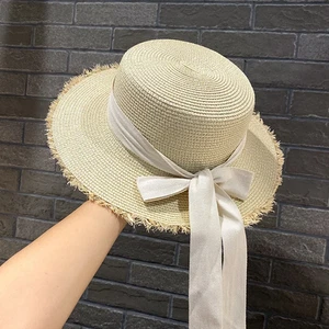 Chapeau De Paille À Ruban Décontracté Pour Femmes, Chapeaux De Soleil Vintage À - Foto 1 di 20