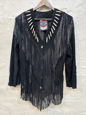 Chaqueta De Colección Ren Ellis Para Mujer Renegade Western Rodeo Negra Gamuza Flecos EE. UU. Cuentas Foto 1 de 4