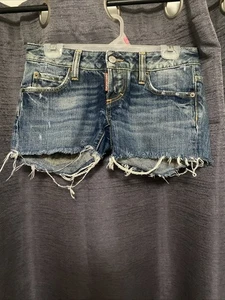 DSQUARED2 Denim Mini Shorts Women L 40 Cut-Off Distressed Paint Blue - Picture 1 of 4