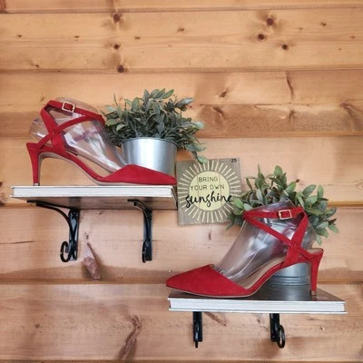 Antonio Melani Lapitta Red Suede Leather Heels Point Toe Ankle Strap Pumps Sz 8M - Image 1 of 4