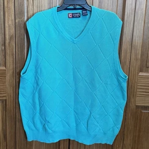 Chaps Hombre XL Suéter Chaleco Azul Aqua Diamante Tejido Pullover Sin Mangas Clásico - Imagen 1 de 7