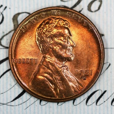 * 1931-D * PRISTINE+ BLAZING RED GEM BU MS LINCOLN WHEAT PENNY * FROM COLLECTION - Image 1 of 4