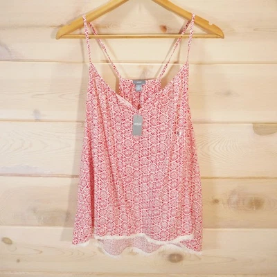 Nuevo con etiquetas Camiseta sin mangas Aerie para mujer talla XL flecos dobladillo correa delgada ligera roja blanca Foto 1 de 4