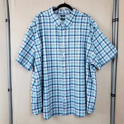Lee Stretch Shirt Mens 4XL Short Sleeve Button Up Blue Check Plaid Cotton  - Image 1 of 4