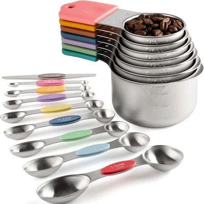 Magnetic Measuring Cups and Spoons Set Including 7 Stainless Steel Heavy Duty... - Image 1 of 4