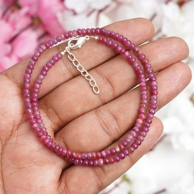 A+++ Collar de mujer hecho a mano con cuentas de piedras preciosas de 3-5 mm Rondelle liso rubí rosa 18" Foto 1 de 4