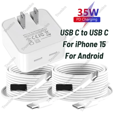 适用于 iPhone 15 Pro Max Plus iPad 三星 35W USB-C 快速充电器 PD Type-C 电缆 — 第 1/4 张图片