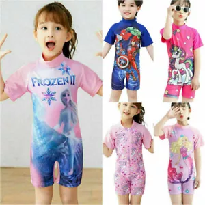 Kid' Boy Girl One Piece Swimming Costume Swimwear Swimsuit Short Sleeve Sun Suit - Picture 1 of 20