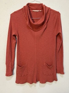 Soft Surroundings Waffle Thermal Knit Cowl Neck Tunic Top Size Small Pink Salmon - Picture 1 of 11