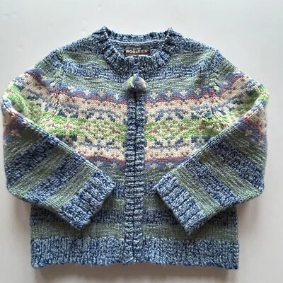 Cárdigan Woolrich Niña/Niño XS 4-5 Cremallera Completa Azul Pastel Fair Isle Cottage Core Foto 1 de 4