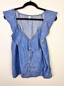 Old Navy Women's Medium M Boho Chambray Denim Flutter Sleeve Top Shirt - Picture 1 of 6