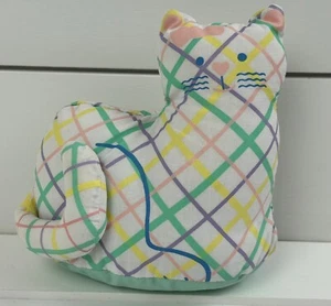 vintage AVON Plush Kitten Cat Pastel Plaid 1992 Green Pink Yellow Lovey - Picture 1 of 4