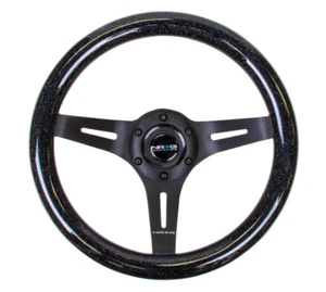 NRG Classic Wood Grain Steering Wheel (310mm) Blk Sparkle w/Blk 3-Spoke Center - Picture 1 of 10