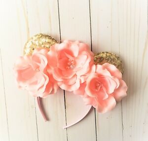 Pink and gold Minnie Mouse inspired headband,first birthday,Mickey,gold ears