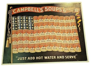 Letrero de hojalata de metal bandera de Estados Unidos Campbell's Soups de colección 2001 125 aniversario 16"x12,25" - Imagen 1 de 11