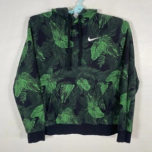 Nike Hoodie Mens Medium Black Green French Terry Pullover Sweater Floral Palms - Picture 1 of 10