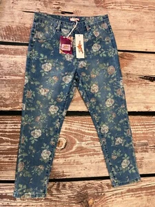 Joe Browns Jeans Women's UK10 Blue Denim Floral Print Stretch Cropped New - Picture 1 of 9