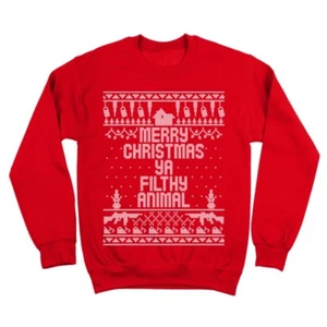 Home Merry Christmas Ya Filthy Animal Funny Xmas Red Crewneck Sweatshirt - Picture 1 of 2