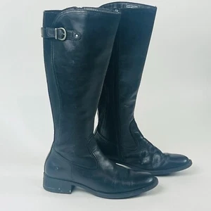 Botas de montar Born negras de tela de cuero para mujer 8M hasta la rodilla con hebilla y cremallera - Imagen 1 de 11