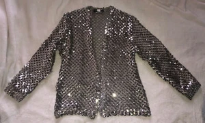 Vintage Toppettes by A.Brod - Häkel ~ Pailletten Cocktail Cardigan Jacke Silber Gr. M - Bild 1 von 6