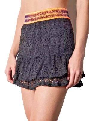 Falda Umgee Talla L Negra Encaje Base Forrada Elastizada Corta Mini Cintura Elástica Foto 1 de 4