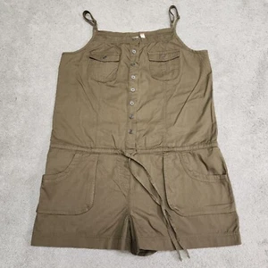 Mudd Womens Romper Shorts Overalls Sleeveless Army Green Button Front XLarge NEW - Picture 1 of 8