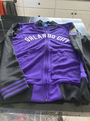 MENS adidas ORLANDO CITY SC MLS GRAY TRACK JACKET M MEDIUM PURPLE/BLACK NEW - Image 1 of 4