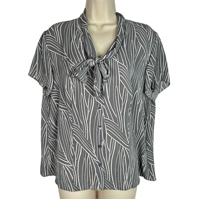 VTG Pure Silk Blouse Womens Sz 12W Abstract Stripe Pattern Tie Workwear Modest - Image 1 of 4