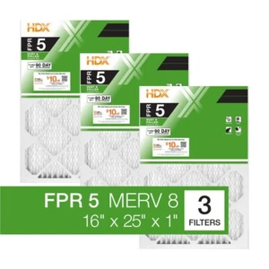 HDX 16x 25 x 1 HDX MERV 8 FPR 5 Standard Pleated Furnace Air Filter,3-Pack best - Picture 1 of 9